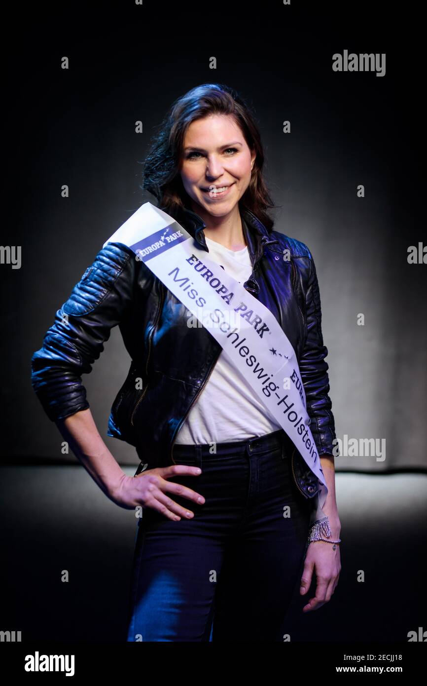 Rust, Germany. 13th Feb, 2021. Kira Heinrich, reigning Miss Schleswig-Holstein, stands during a photo shoot in the preparation phase before the final of the Miss Germany contest in the Europa-Park-Arena. The finalists spend the days before the final together in Rust. Credit: Hauke-Christian Dittrich/dpa/Alamy Live News Stock Photo