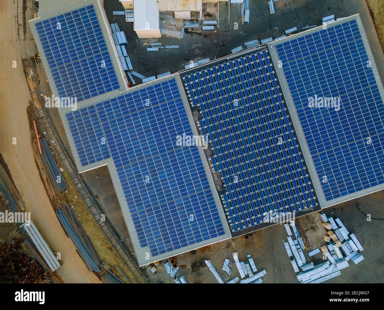 Solar panels system in the commercial building a warehouse on roof of