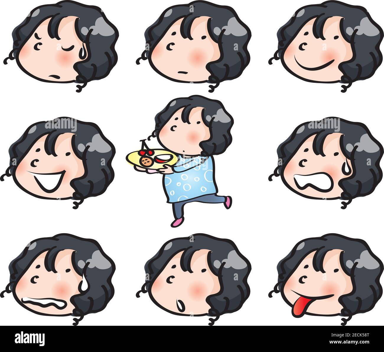 vector cartoon girl life face emoji stickers set Stock Photo