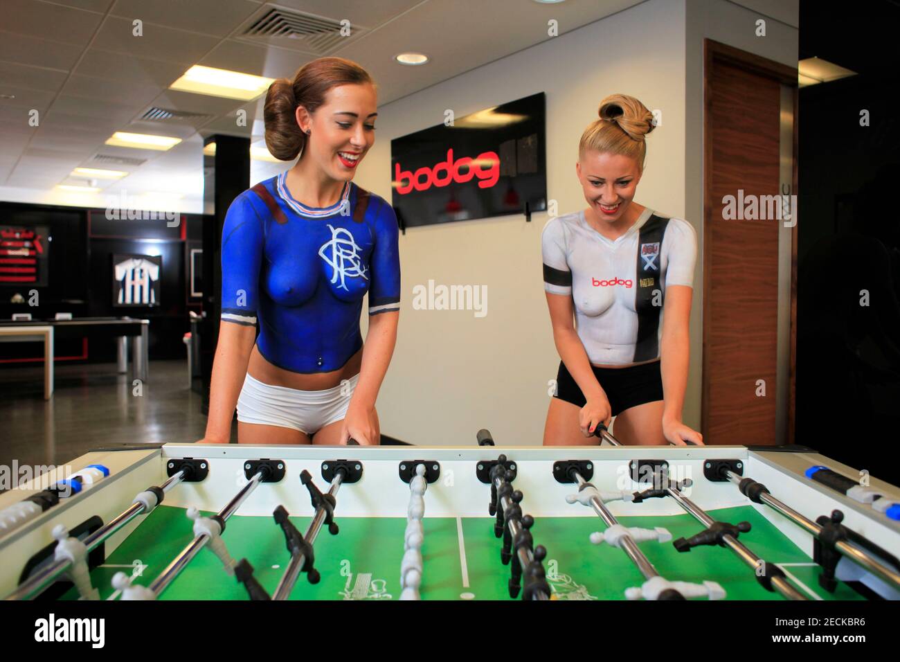 Football - Ayr United Kit Launch - London - 30/7/13 Models Bianca (R) and  Chloe pose with