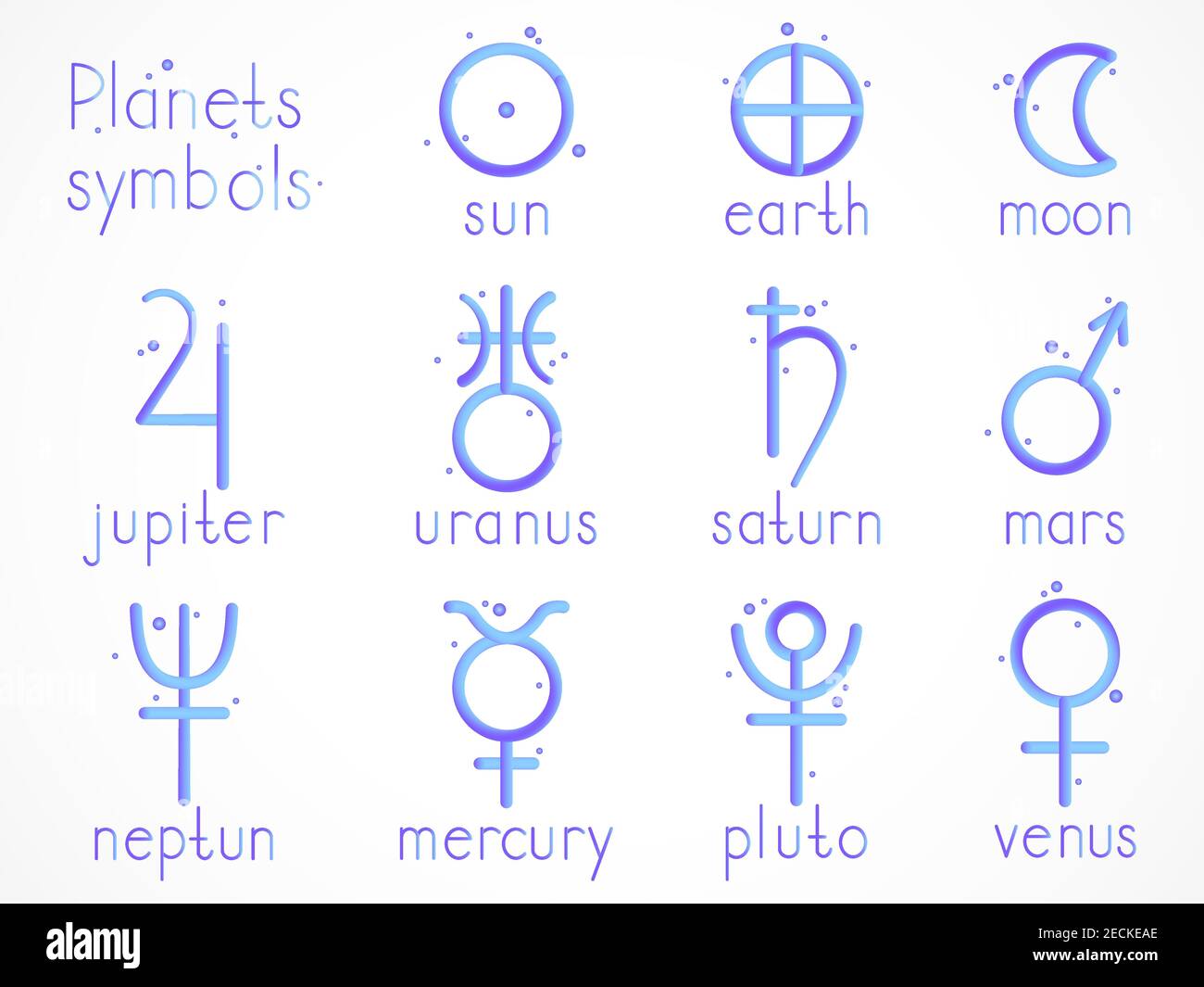 Vector set of astrological planets symbol with imitation 3d effect on white background. Signs collection: sun, earth, moon, saturn, uranus, neptune, j Stock Vector