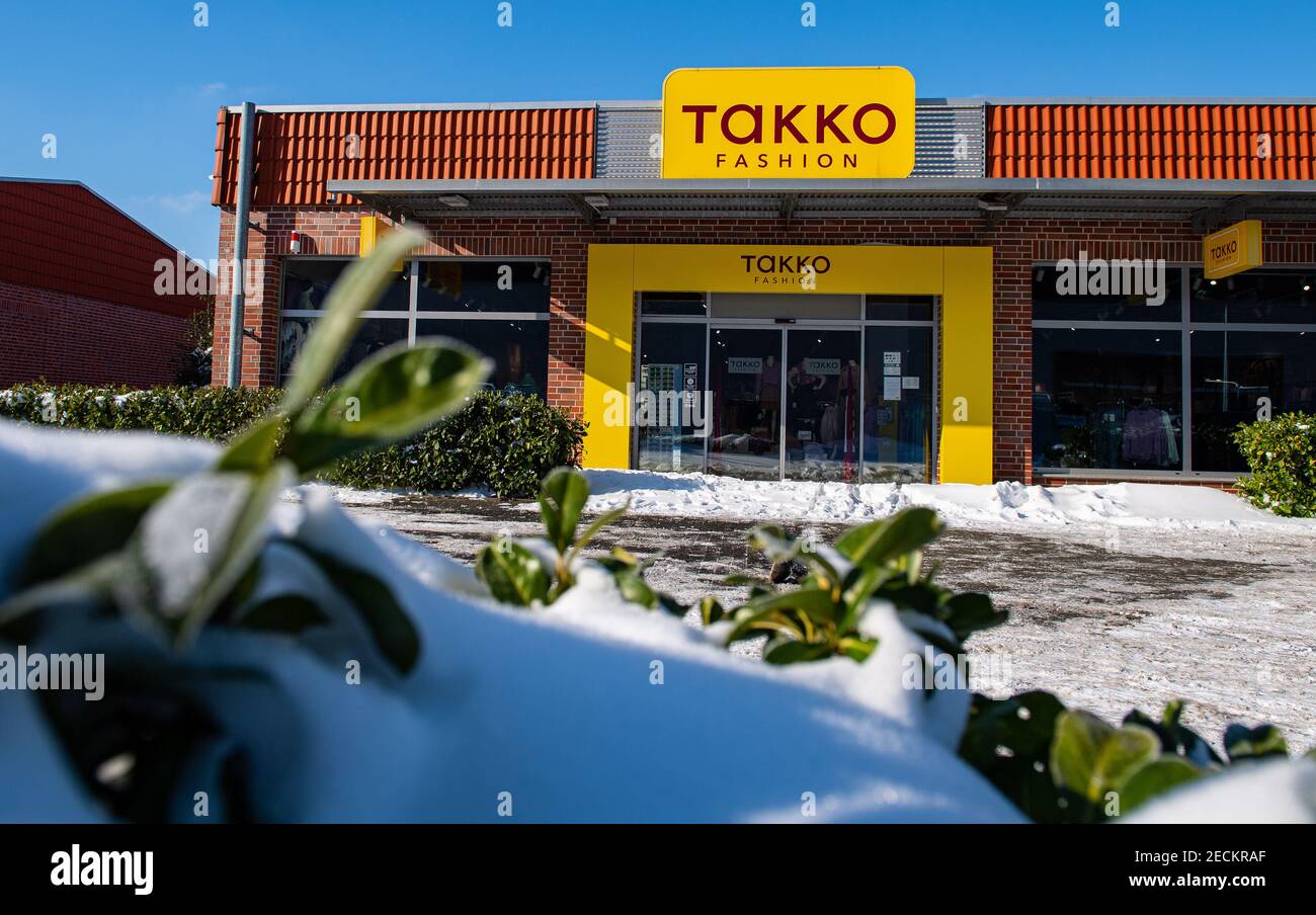 Telgte, Germany. 12th Feb, 2021. An exterior view of a Takko Fashion store  in Telgte. Takko ModeMarkt GmbH & Co. KG is a textile discounter founded in  1982 and based in Telgte,