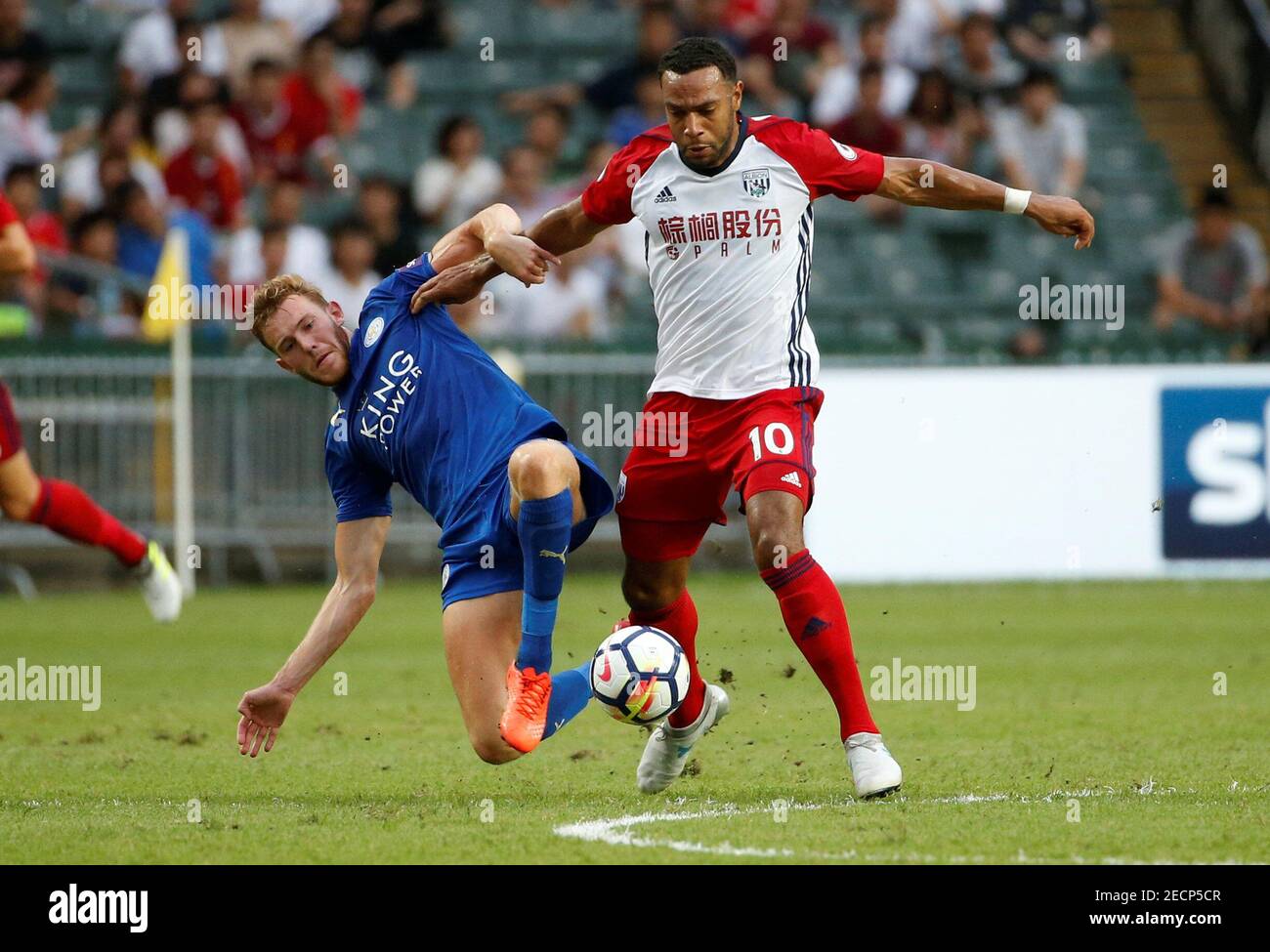Soccer Football - Leicester City vs West Bromwich Albion - Premier League Asia Trophy - Hong Kong, China - July 19, 2017   Leicester's Callum Elder in action with West Brom's Matt Phillips   REUTERS/Bobby Yip Stock Photo