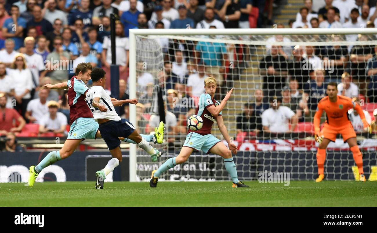 Soccer Football - Premier League - Tottenham Hotspur vs Burnley - London, Britain - August 27, 2017   Tottenham's Dele Alli shoots at goal   REUTERS/Dylan Martinez    EDITORIAL USE ONLY. No use with unauthorized audio, video, data, fixture lists, club/league logos or 'live' services. Online in-match use limited to 45 images, no video emulation. No use in betting, games or single club/league/player publications. Please contact your account representative for further details. Stock Photo