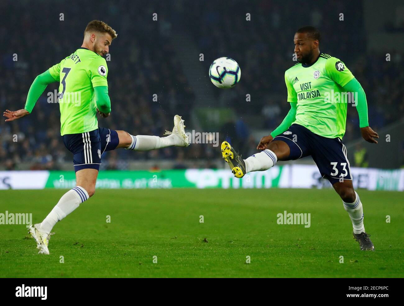 Soccer Football Premier League Brighton Hove Albion V Cardiff City The American Express Community Stadium Brighton Britain April 16 19 Cardiff City S Joe Bennett And Junior Hoilett