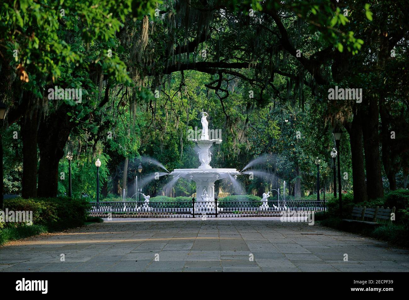Historic Fountain in Forsyth Park, Savannah, USA Stock Photo