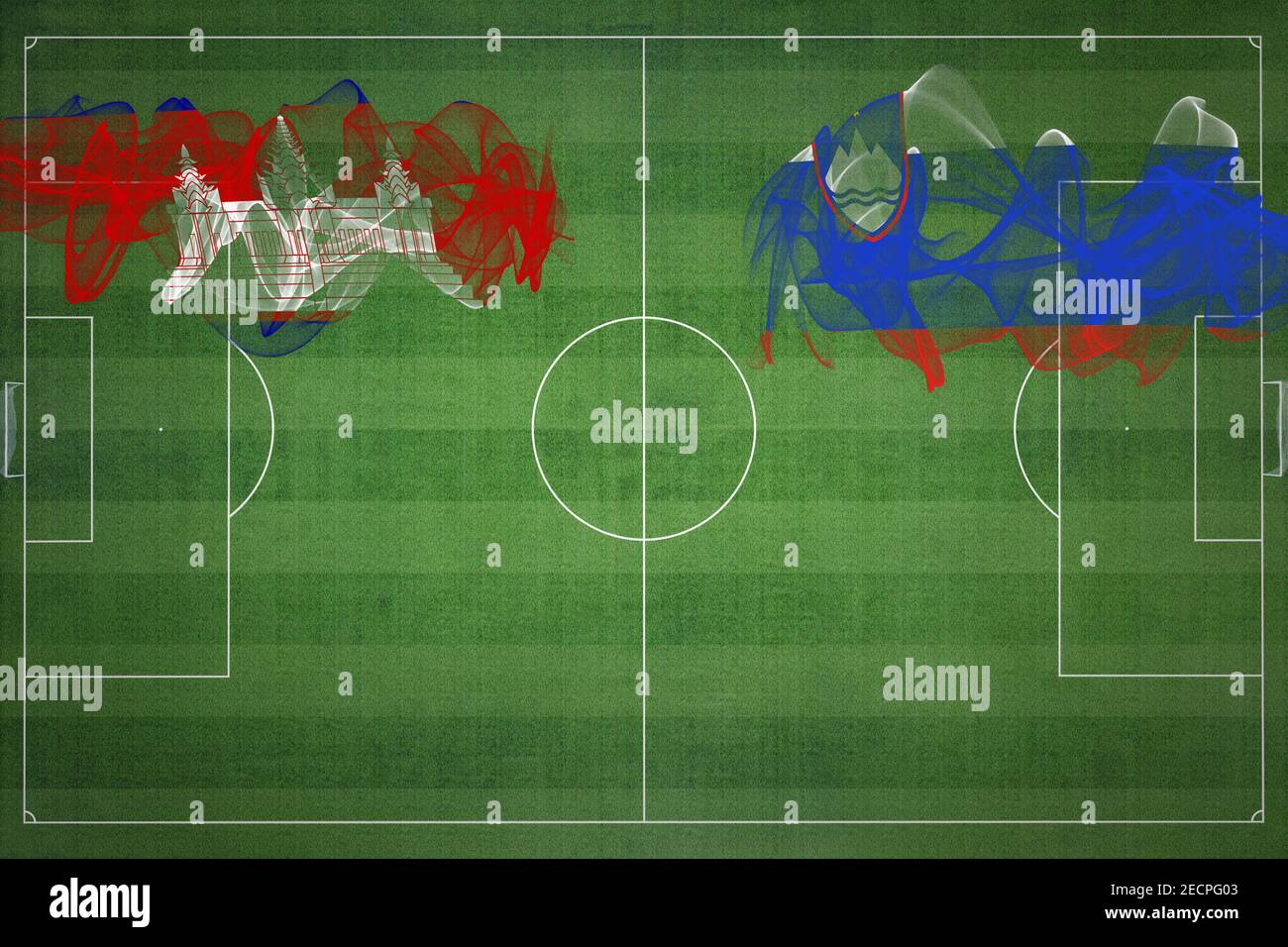 Cambodia vs Slovenia Soccer Match, national colors, national flags