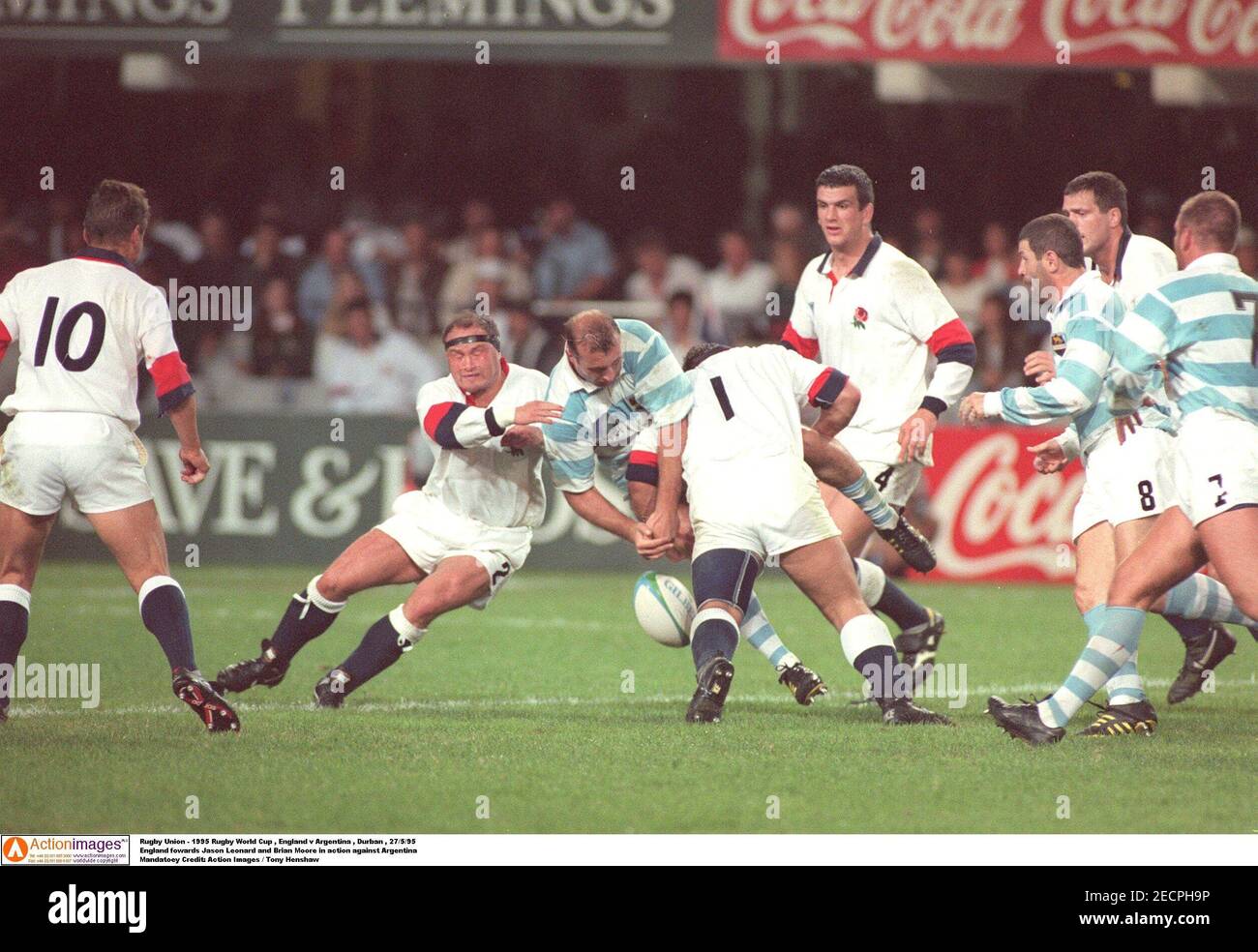 Rugby Union 1995 Rugby World Cup England V Argentina Durban 27 5 95 England Fowards Jason Leonard And Brian Moore In Action Against Argentina Mandatoey Credit Action Images Tony Henshaw Stock Photo Alamy
