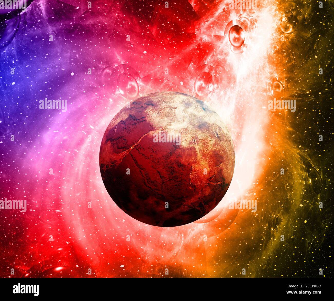 3D illustration artwork of space with planets  nebulas starfield and fractal nebulas Stock Photo