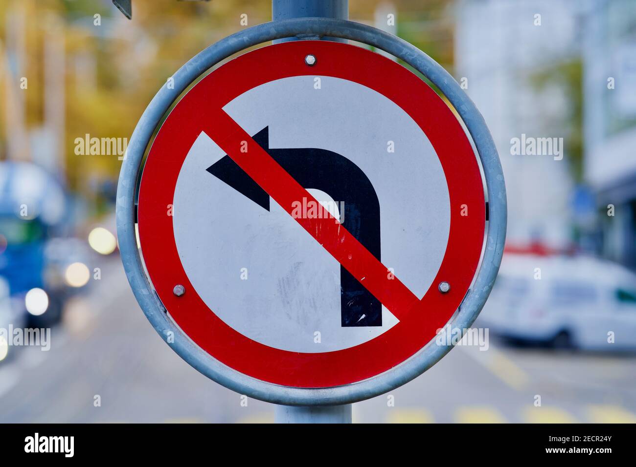 Traffic sign no left turn Stock Photo Alamy