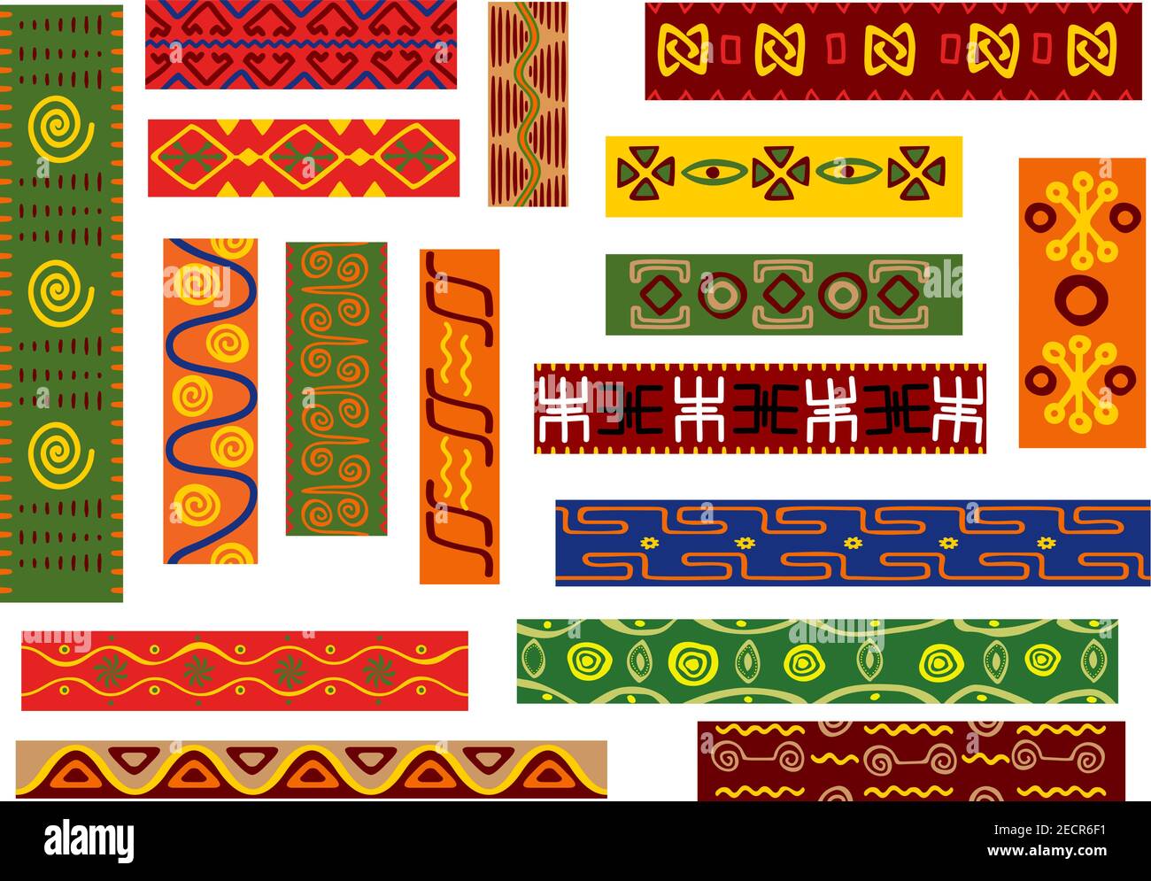 African ethnic ornament set with geometric and floral patterns. Fabric ...