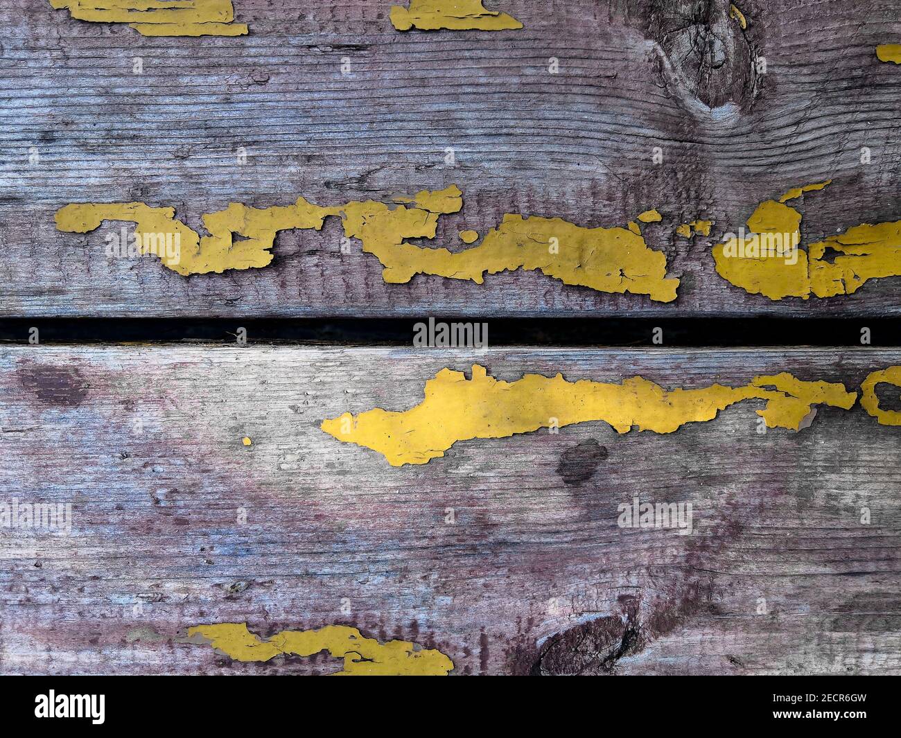 Texture of old shabby brown wood planks background with peeling yellow ...