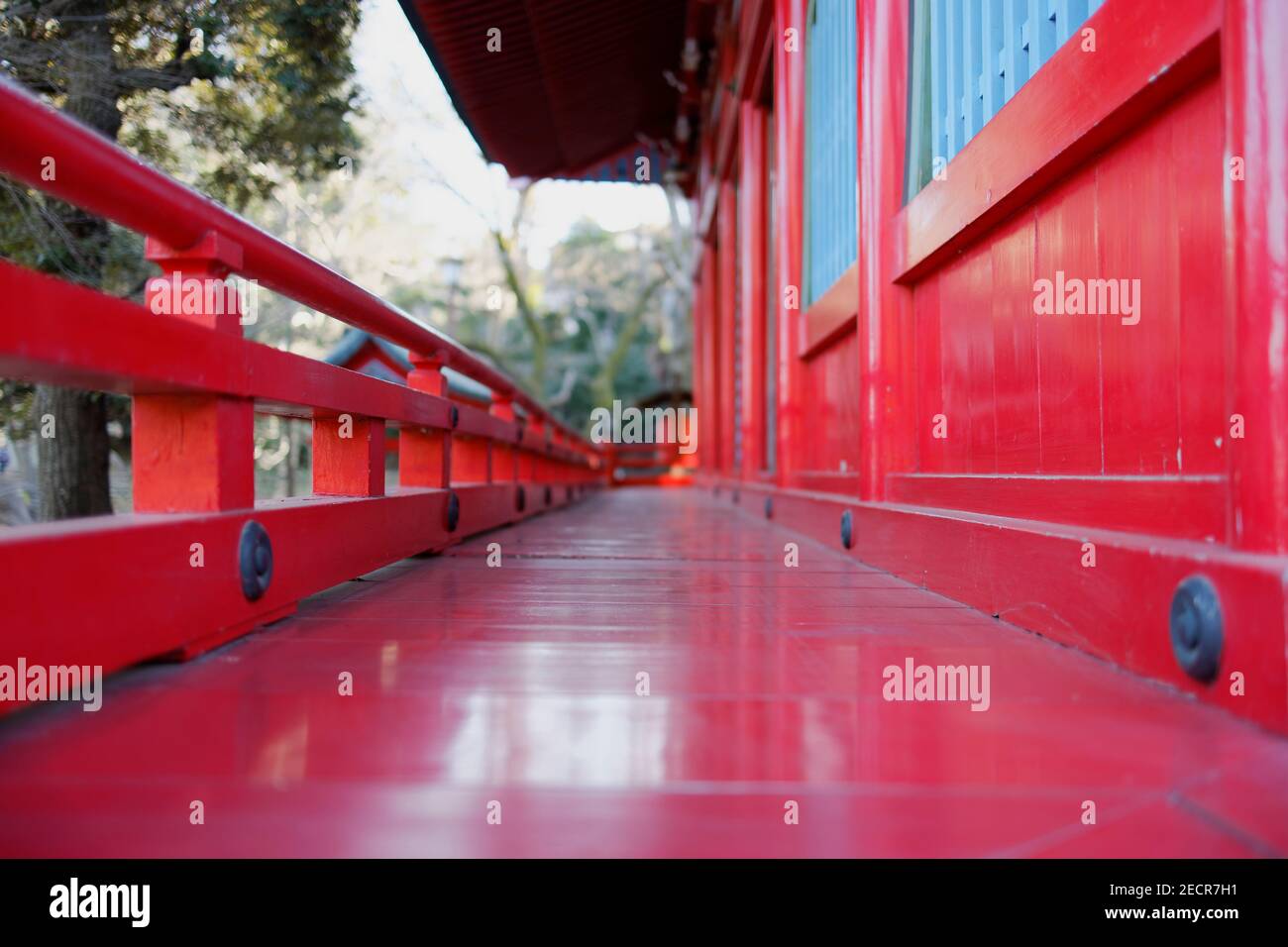 The outside walkway at a Buddhist temple in Kichijoji, near Tokyo, Japan. Stock Photo