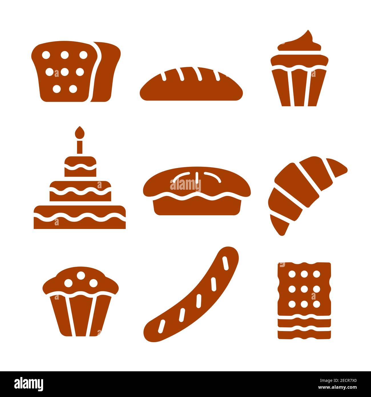 illustration of the bakery and bread brown color icons Stock Vector