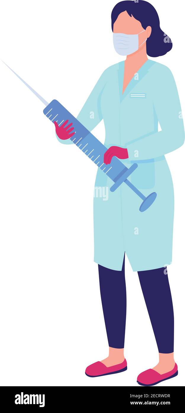 Nurse with syringe flat color vector faceless character Stock Vector