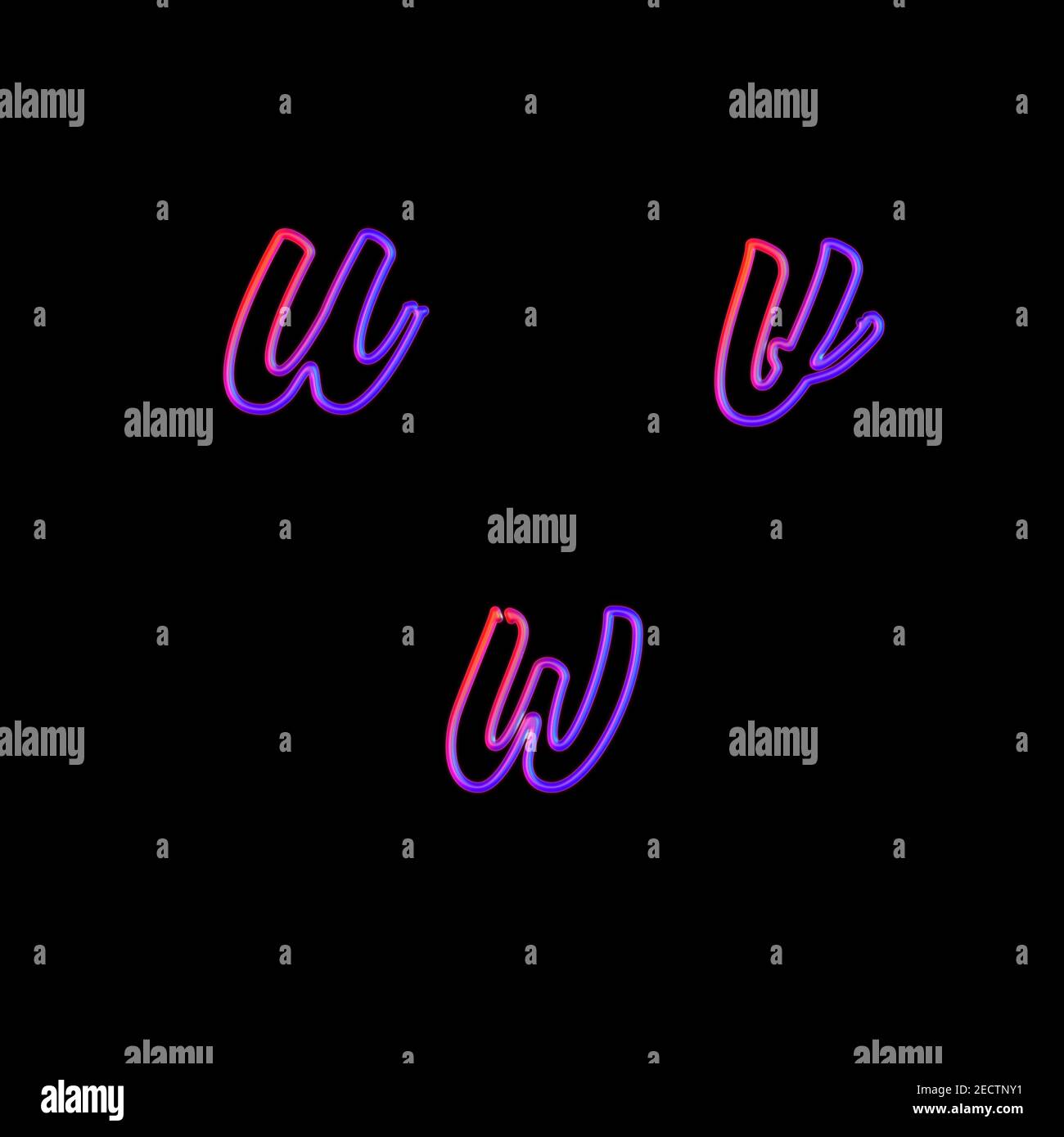 3D rendering of glowing neon small letters - letters u-w Stock Photo