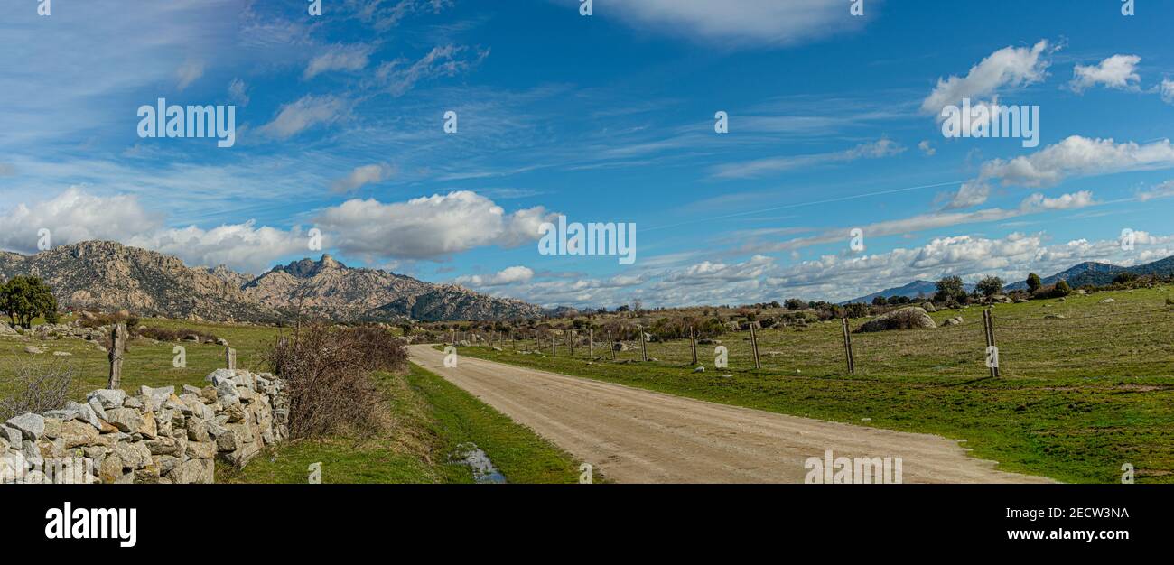 panoramic view a day of field in the natural park guadarrama sierra. Madrid. Spain Stock Photo