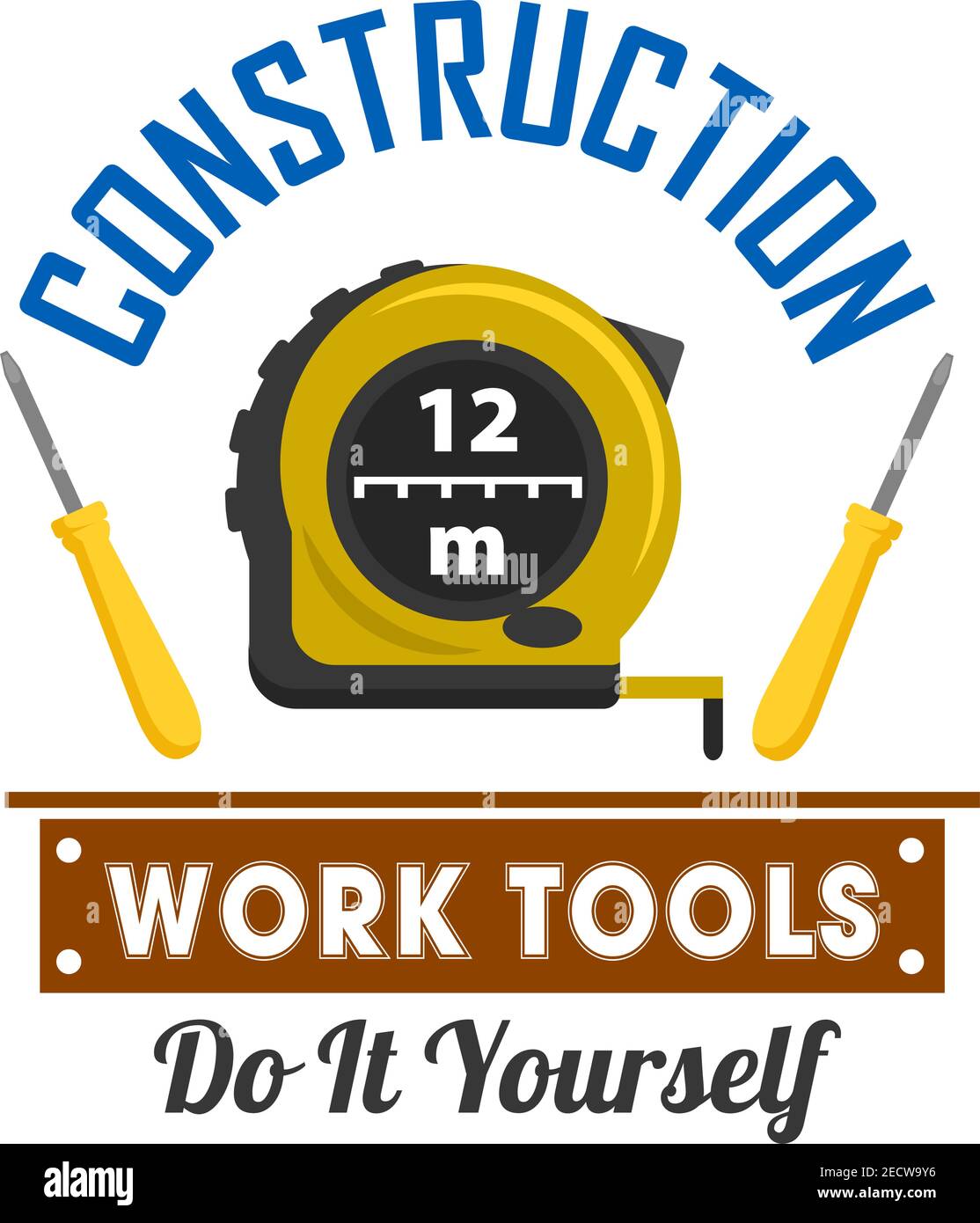 Construction and repairs work tools emblem. Vector icon of measure tape