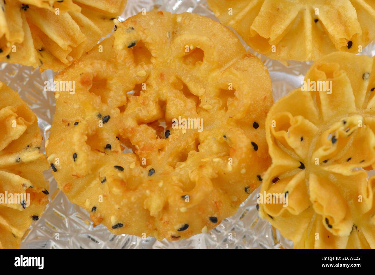 Back view of a Kuih Rose or rosette cookie, a popular festive treat o celebrate Chinese New Year in Singapore and Malaysia Stock Photo