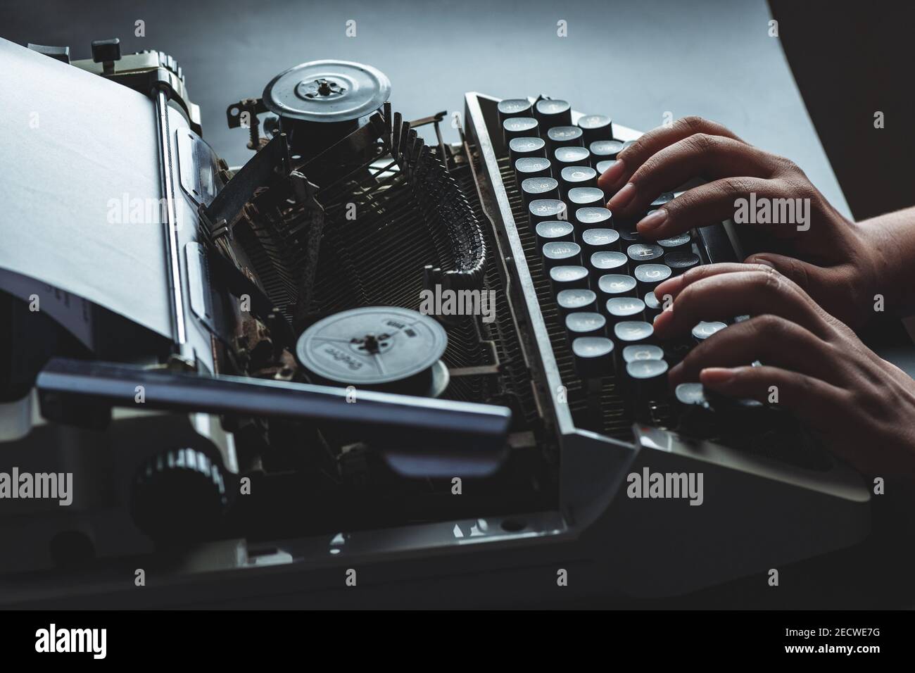 Old black and white indian manual model typewriter Stock Photo