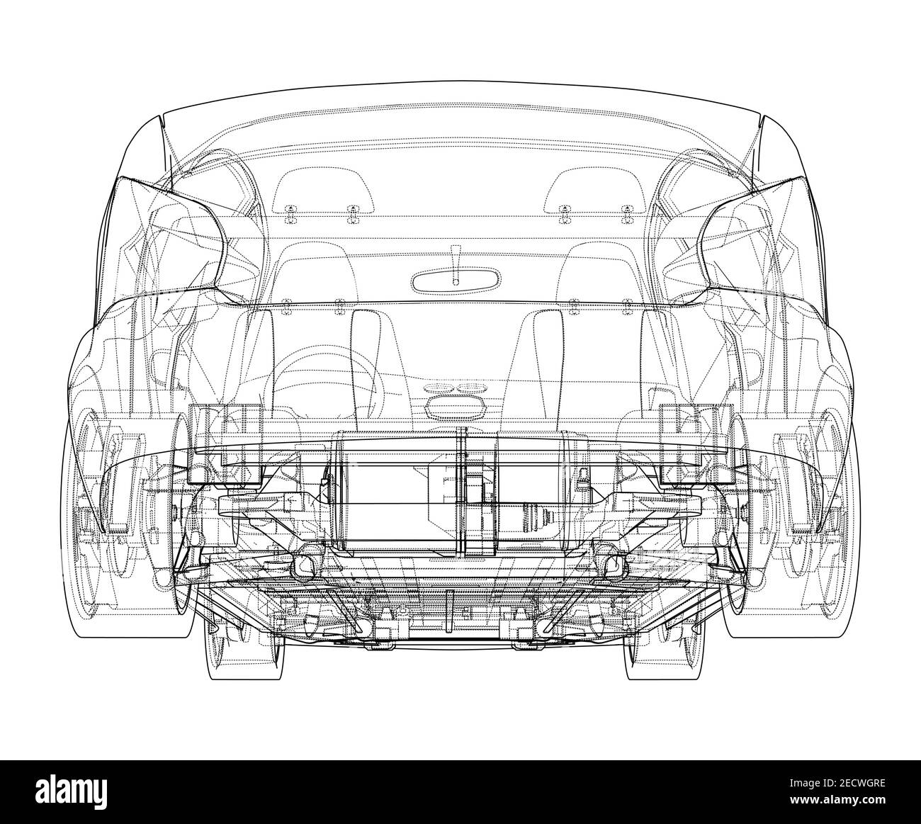 Electric Car With Chassis. Vector rendering of 3d Stock Vector Image