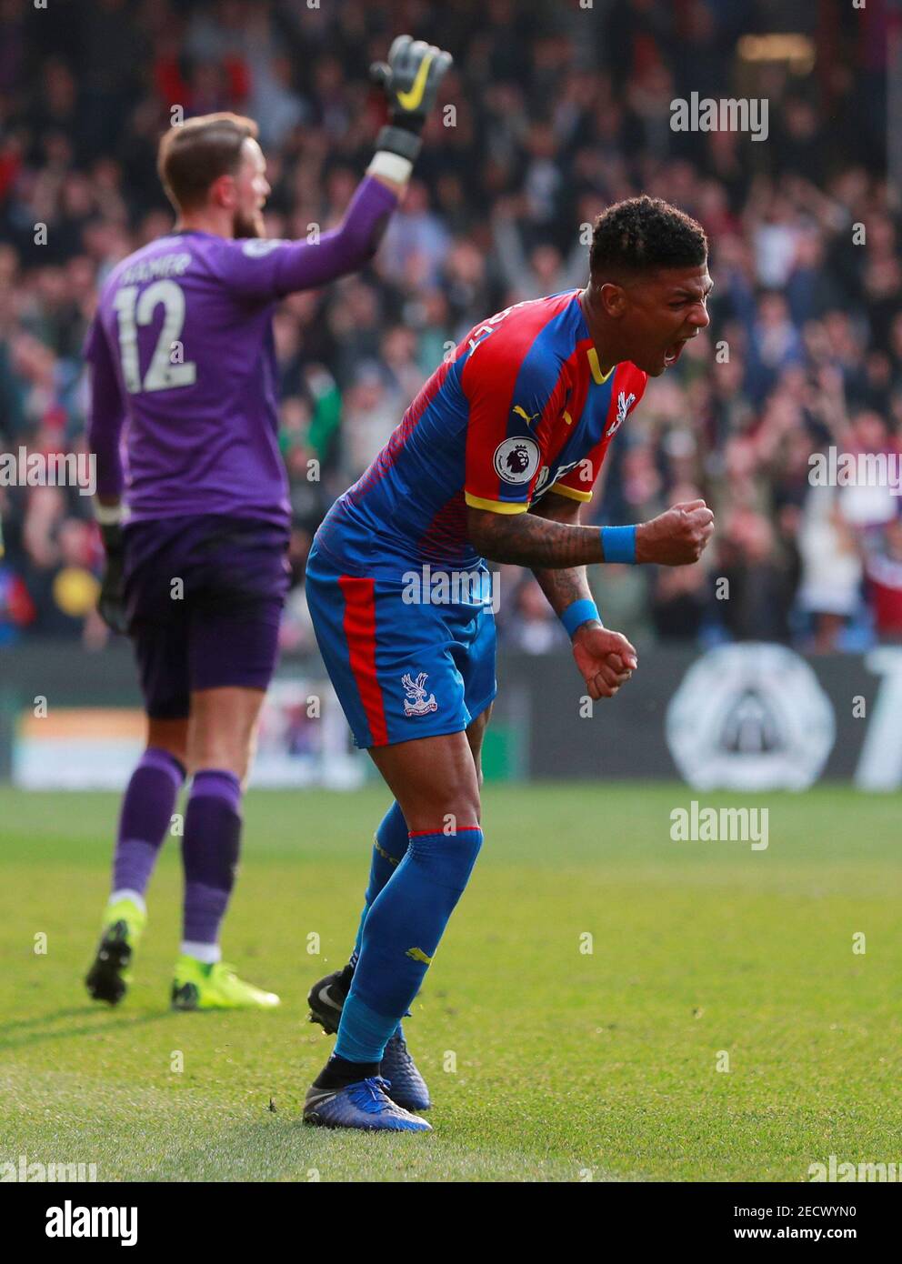 Soccer Football - Premier League - Crystal Palace v Huddersfield Town - Selhurst Park, London, Britain - March 30, 2019  Crystal Palace's Patrick van Aanholt celebrates scoring their second goal    Action Images via Reuters/Andrew Couldridge  EDITORIAL USE ONLY. No use with unauthorized audio, video, data, fixture lists, club/league logos or 'live' services. Online in-match use limited to 75 images, no video emulation. No use in betting, games or single club/league/player publications.  Please contact your account representative for further details. Stock Photo