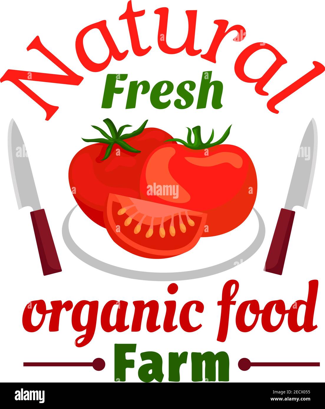 Tomato vegetable organic farm food emblem. Isolated tomatoes with