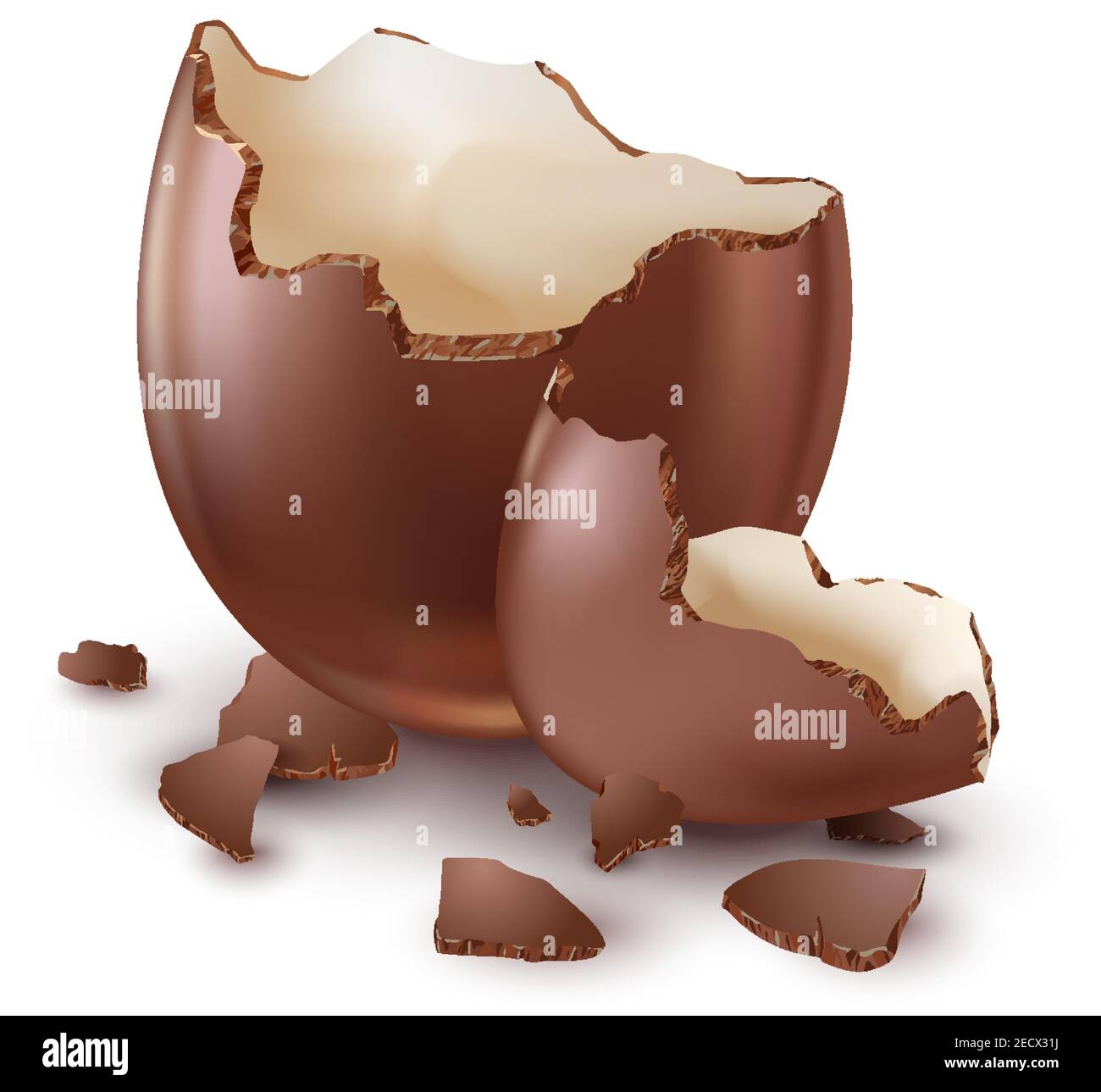 Chocolate egg, child's surprise for Easter and holidays, broken. Stock Vector