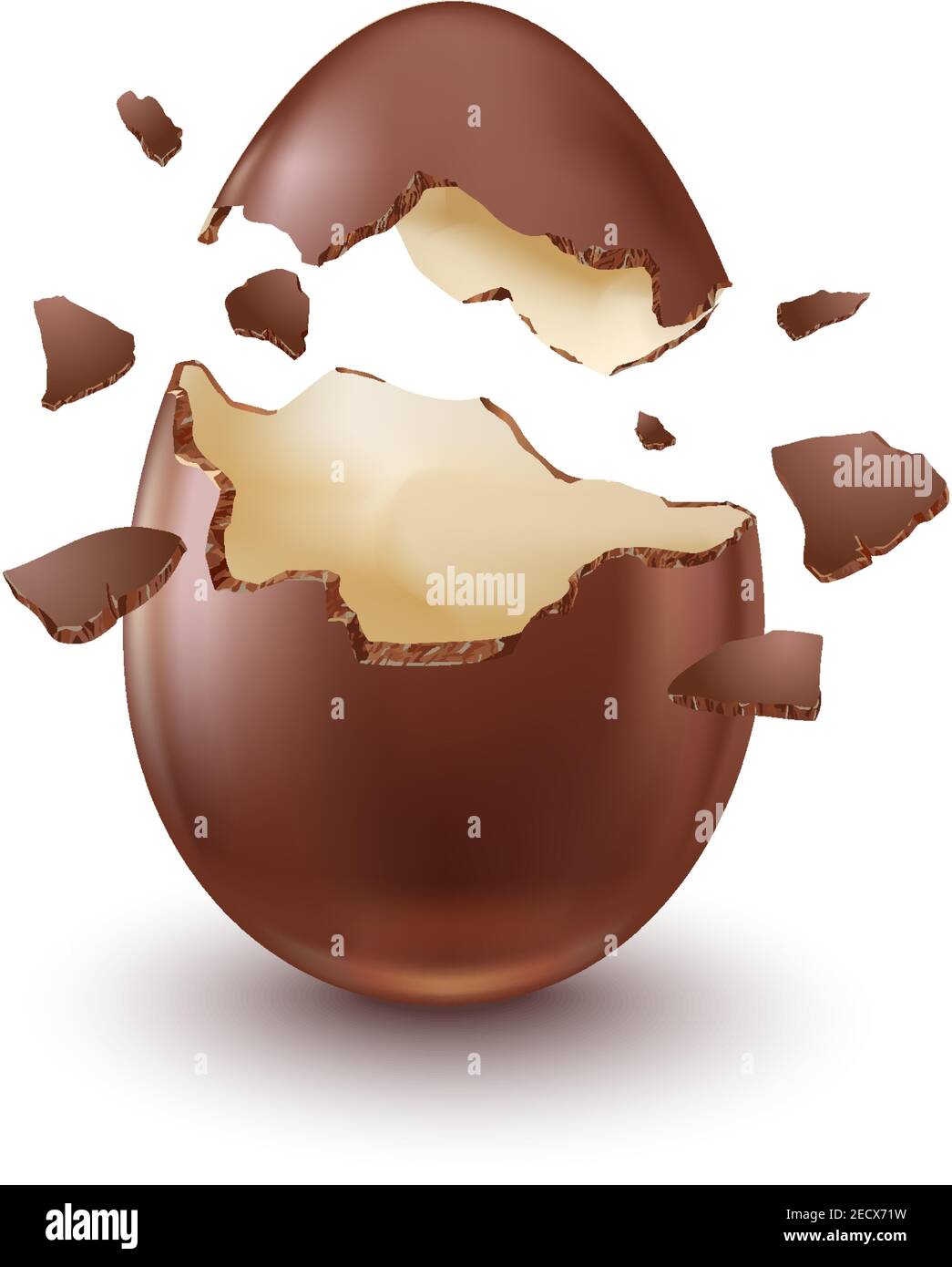 Chocolate egg, child's surprise for Easter and holidays, broken. Stock Vector