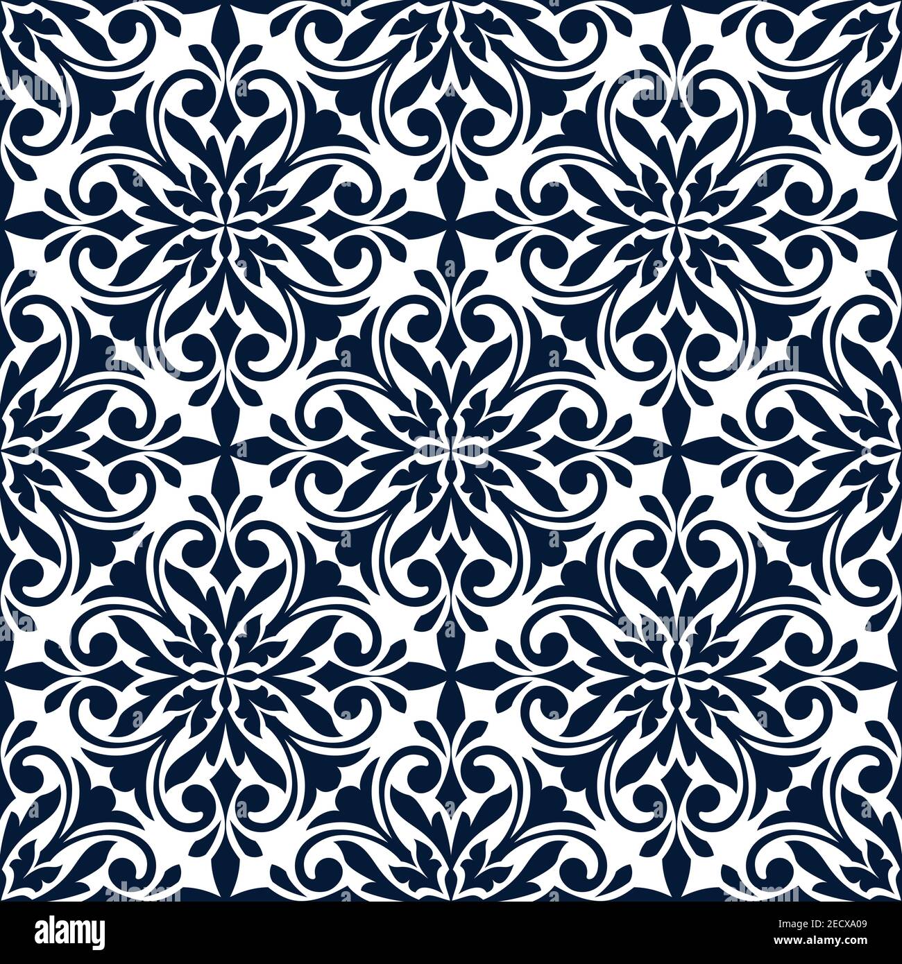 Ornamental floral pattern. Stylized damask ornate decor seamless tile. Vector ornament patchwork Stock Vector