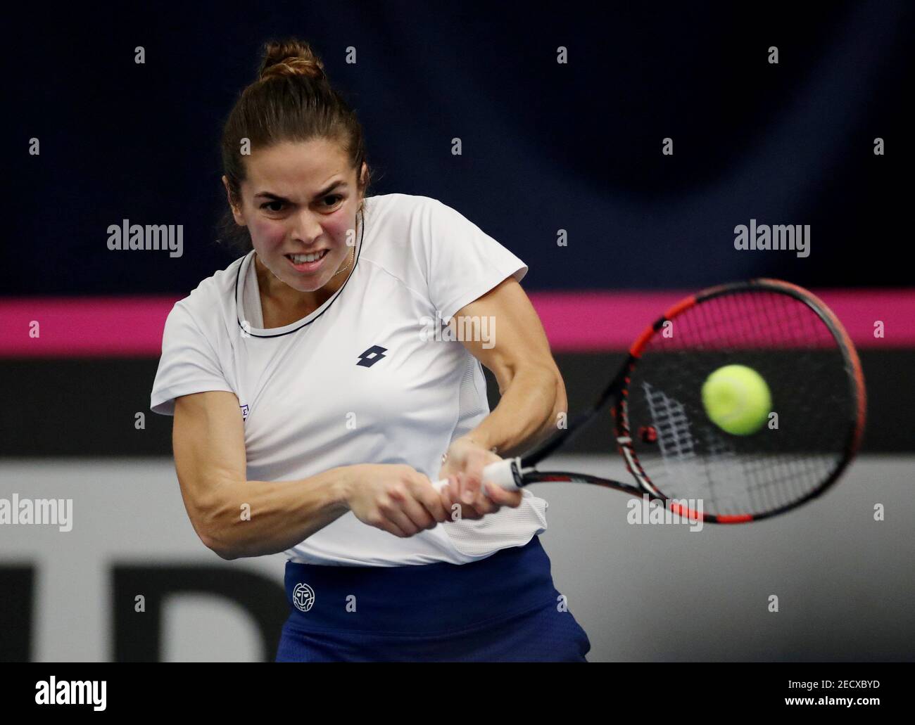 Tennis - Fed Cup - Europe/Africa Group I - Pool A - Great Britain v Greece  - University of Bath, Bath, Britain - February 7, 2019 Greece's Valentini  Grammatikopoulou in action during