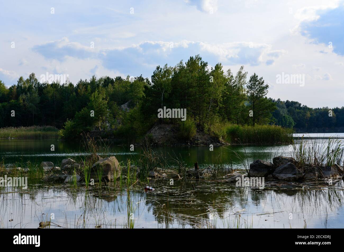 Ukrainian basalt lake in summer, a lake on the site of a quarry.new Stock Photo