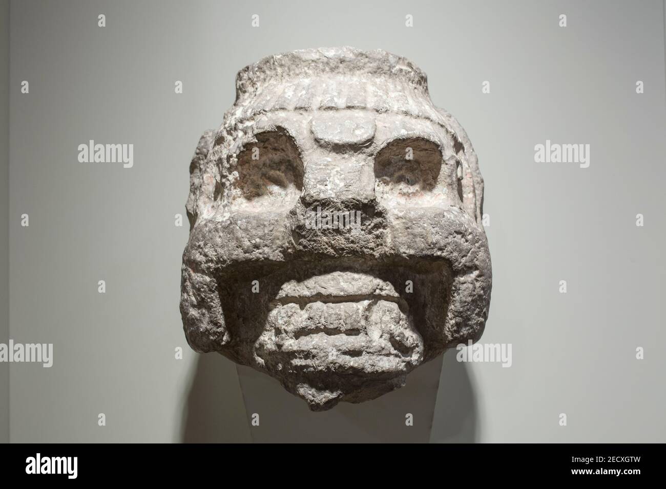 Madrid, Spain - Jul 11th, 2020: Puuc Style mayan head. Mayan Culture, 600 AC. Museum of the Americas, Madrid, Spain Stock Photo