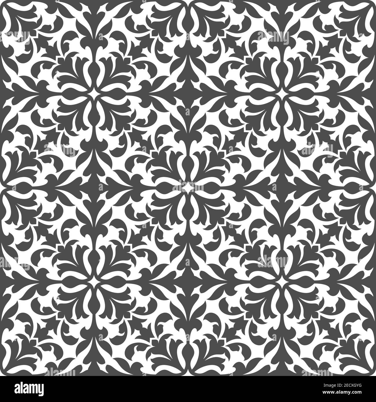 damask-floral-seamless-pattern-with-gray-arabesque-ornament-of-scrolling-and-interlacing-leaves-on-white-background-tile-and-fabric-print-interior-d-stock-vector-image-art-alamy