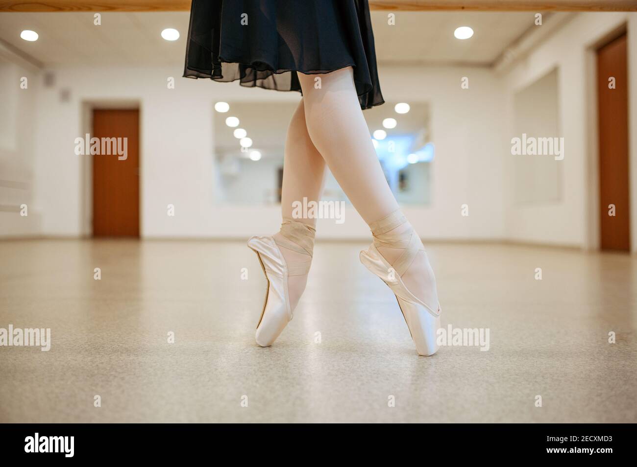Teen ballerina legs, dance performing in class Stock Photo
