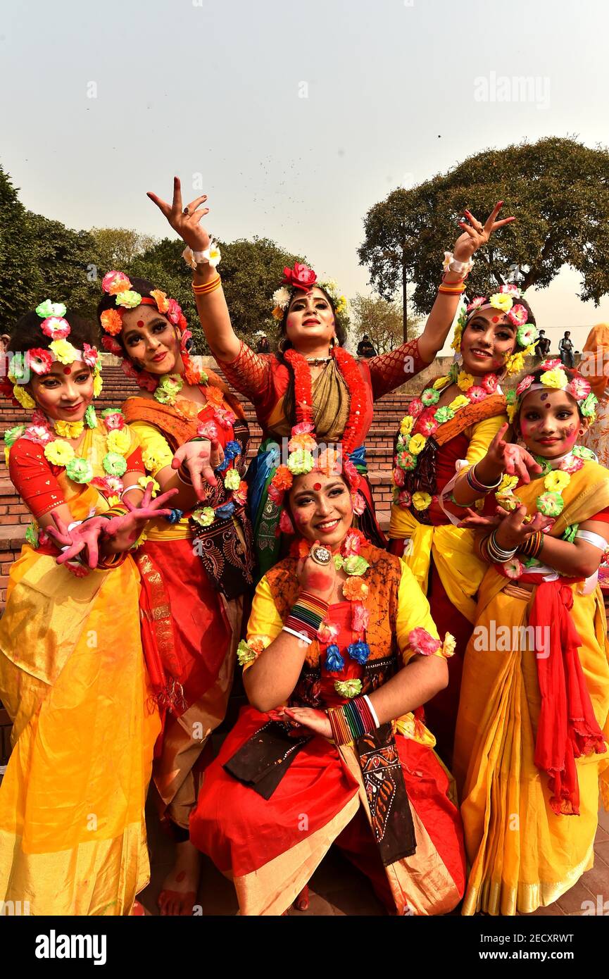 Dhaka. 14th Feb, 2021. People celebrate Pohela Falgun, first day of