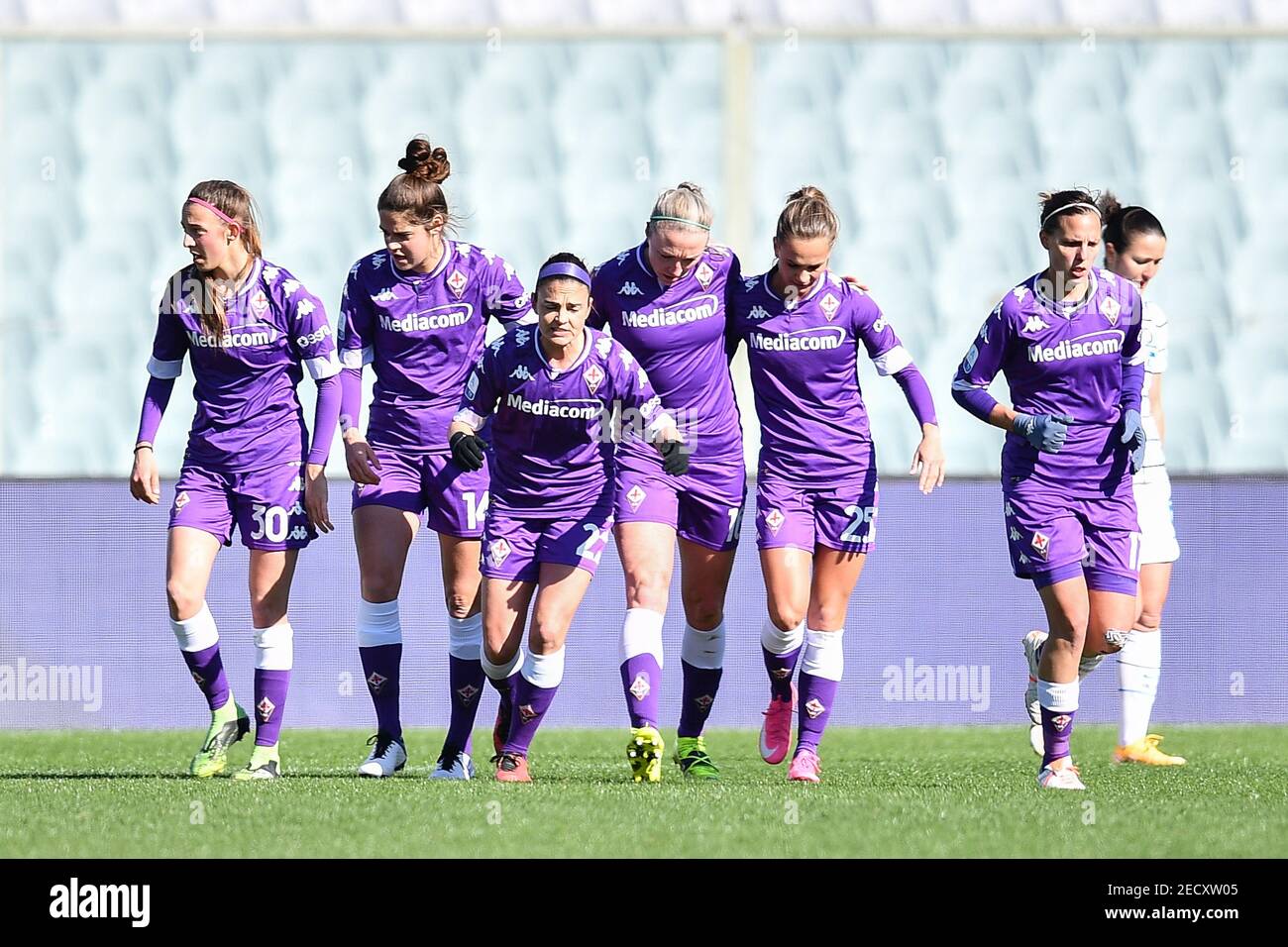 Florence, Italy. 14th Feb, 2021. Fiorentina elebrate after the  goalFemminile players c during ACF Fiorentina Femminile vs FC  Internazionale, Italian Coppa Italia Women football match in Florence, Italy,  February 14 2021 Credit: