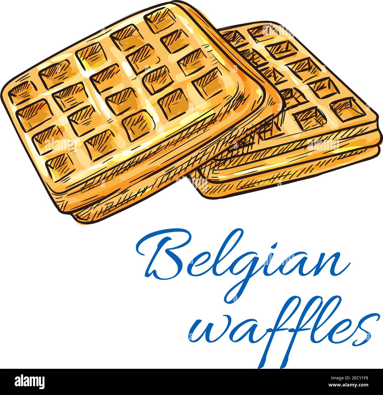 Belgian waffles sketch icon. Patisserie shop emblem. Vector sweet ...