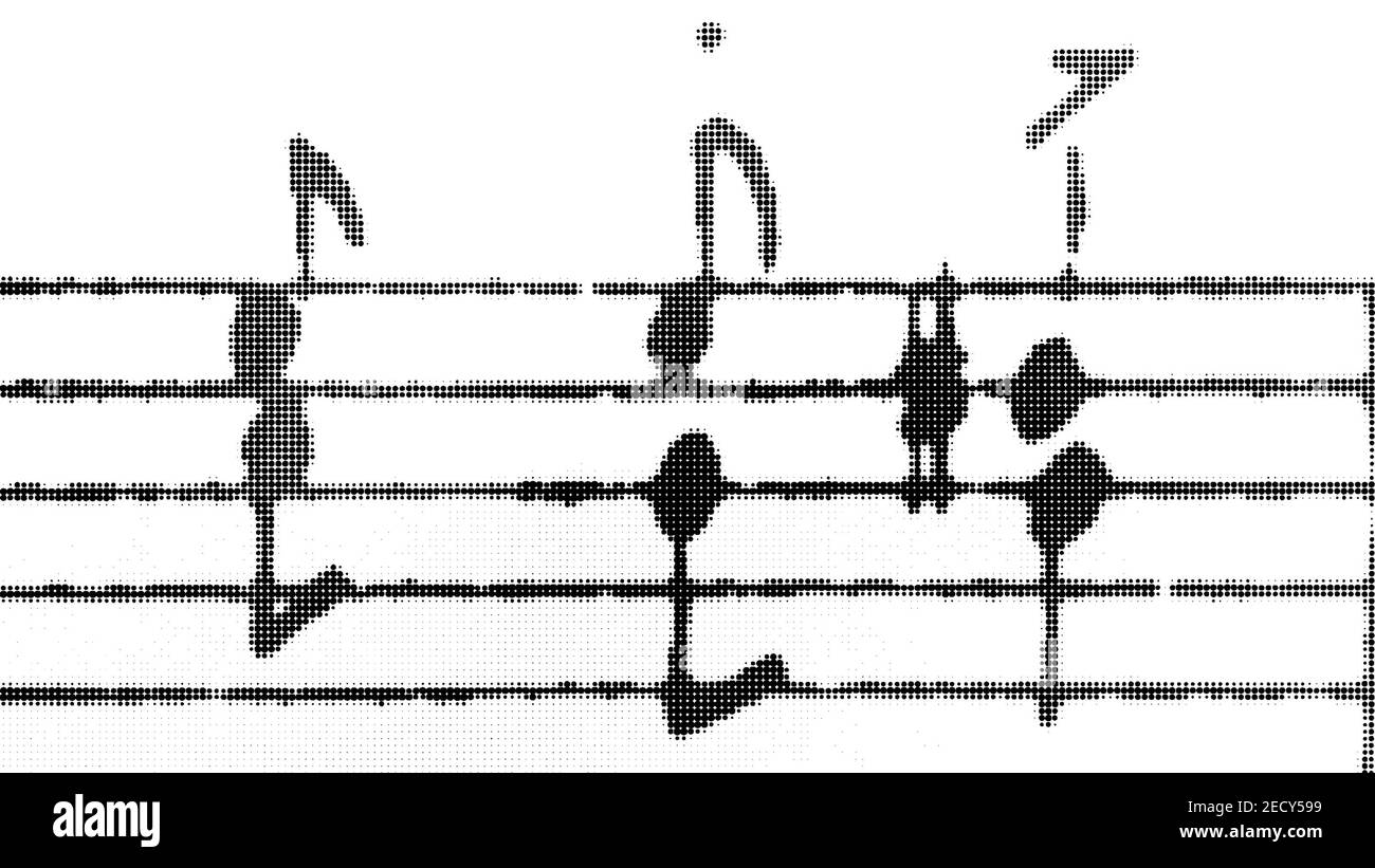 Music notes with halftone dots print texture Stock Photo - Alamy
