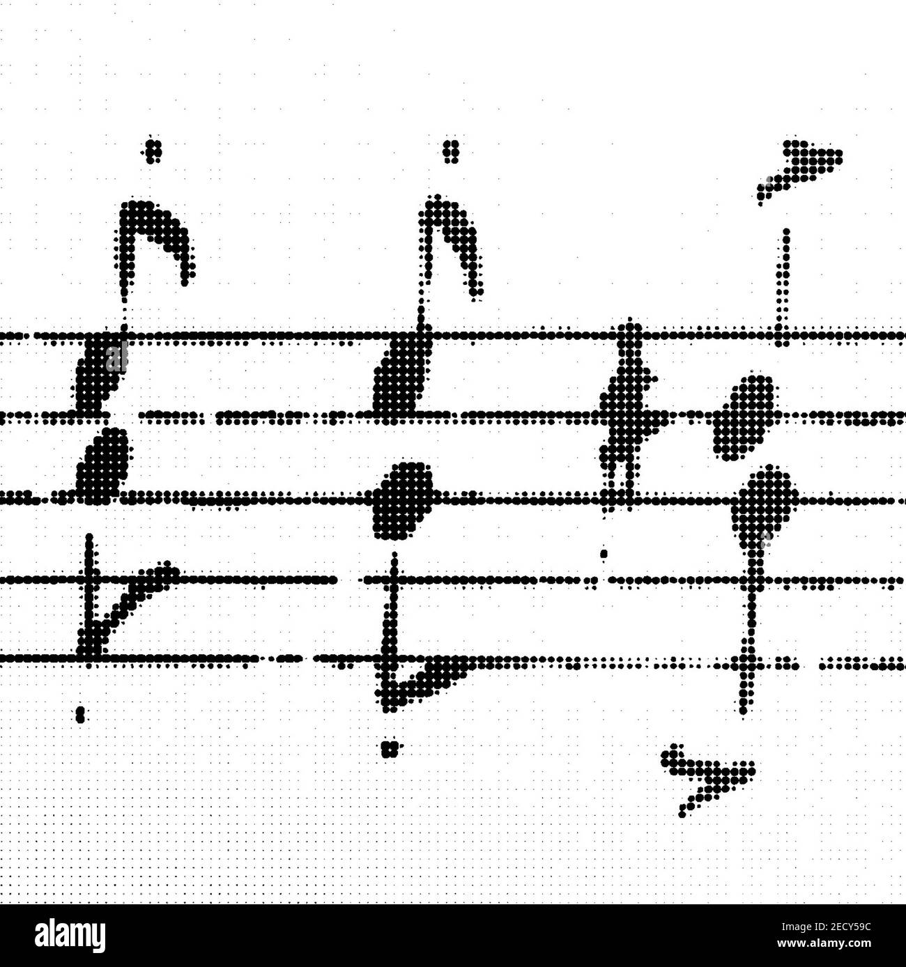 Music notes with halftone dots print texture Stock Photo - Alamy