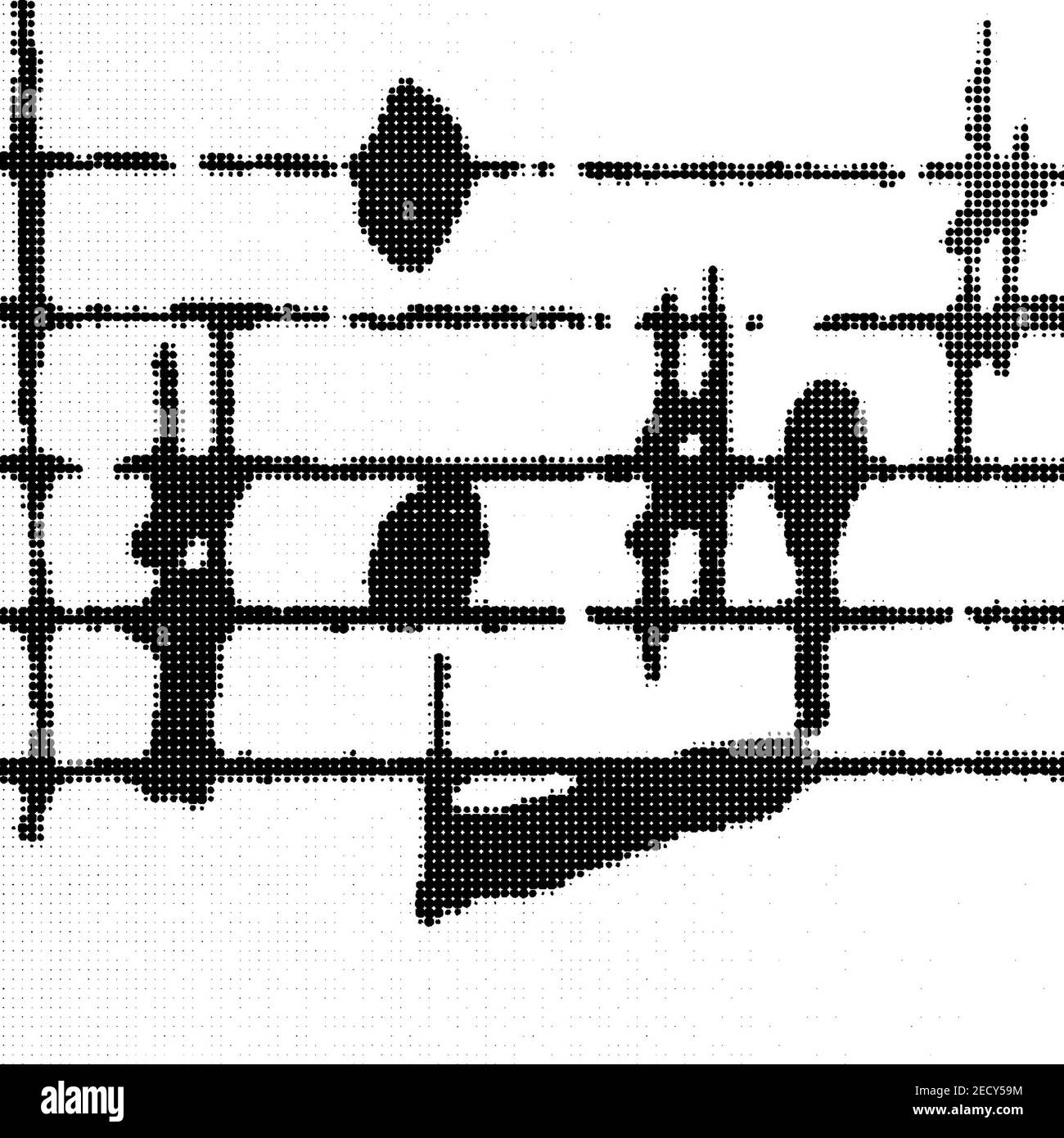 Music notes with halftone dots print texture. Stock Photo