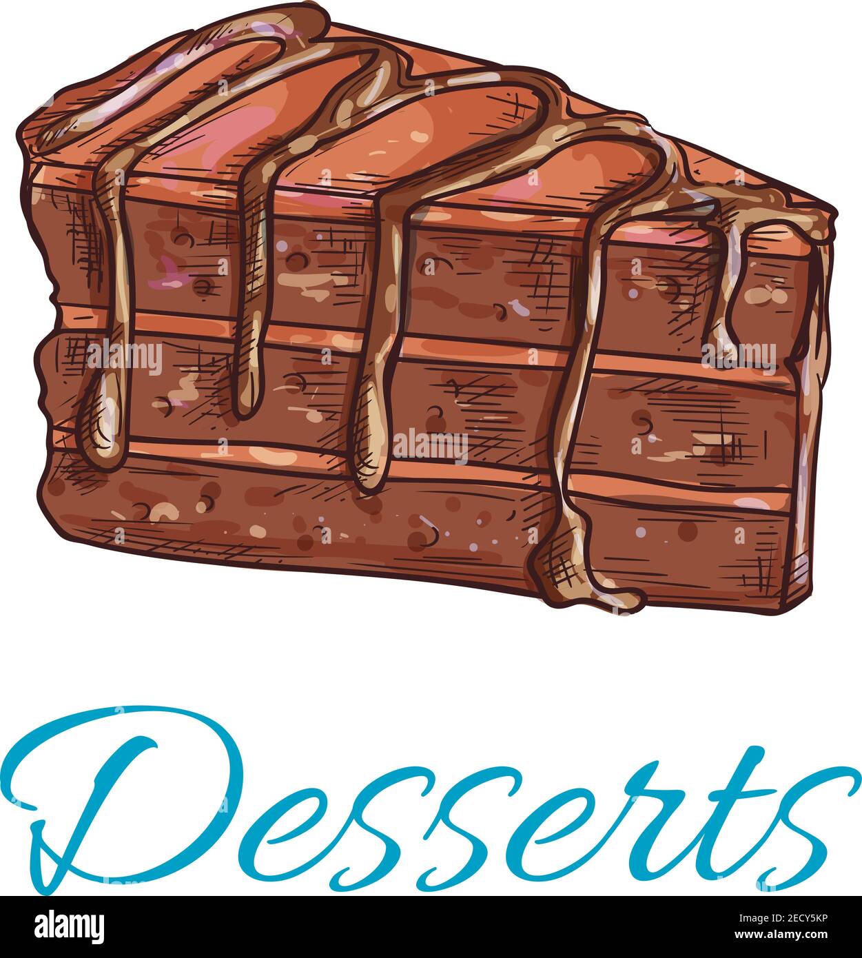 Desserts. Brownie cake icon. Patisserie shop emblem. Vector sweet cupcake with chocolate topping