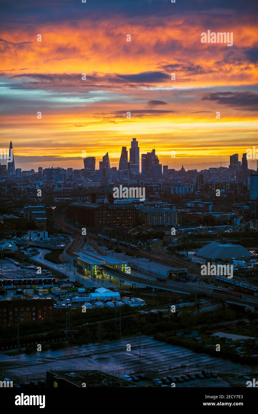 A beautiful sunset sky over London in the evening Stock Photo