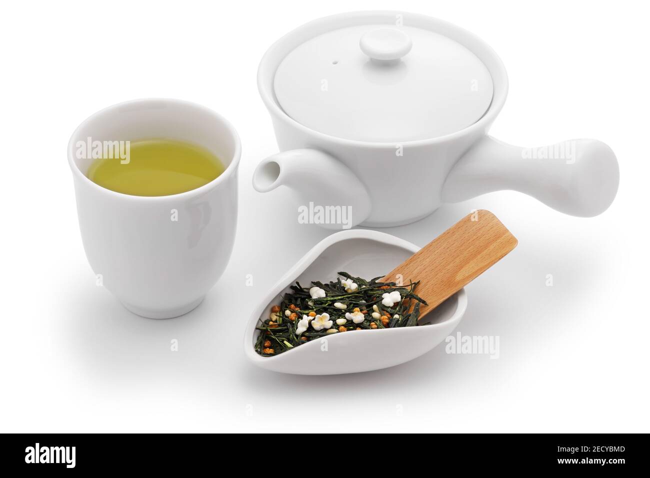Japanese genmai cha, green tea mixed with roasted popped brown rice ...