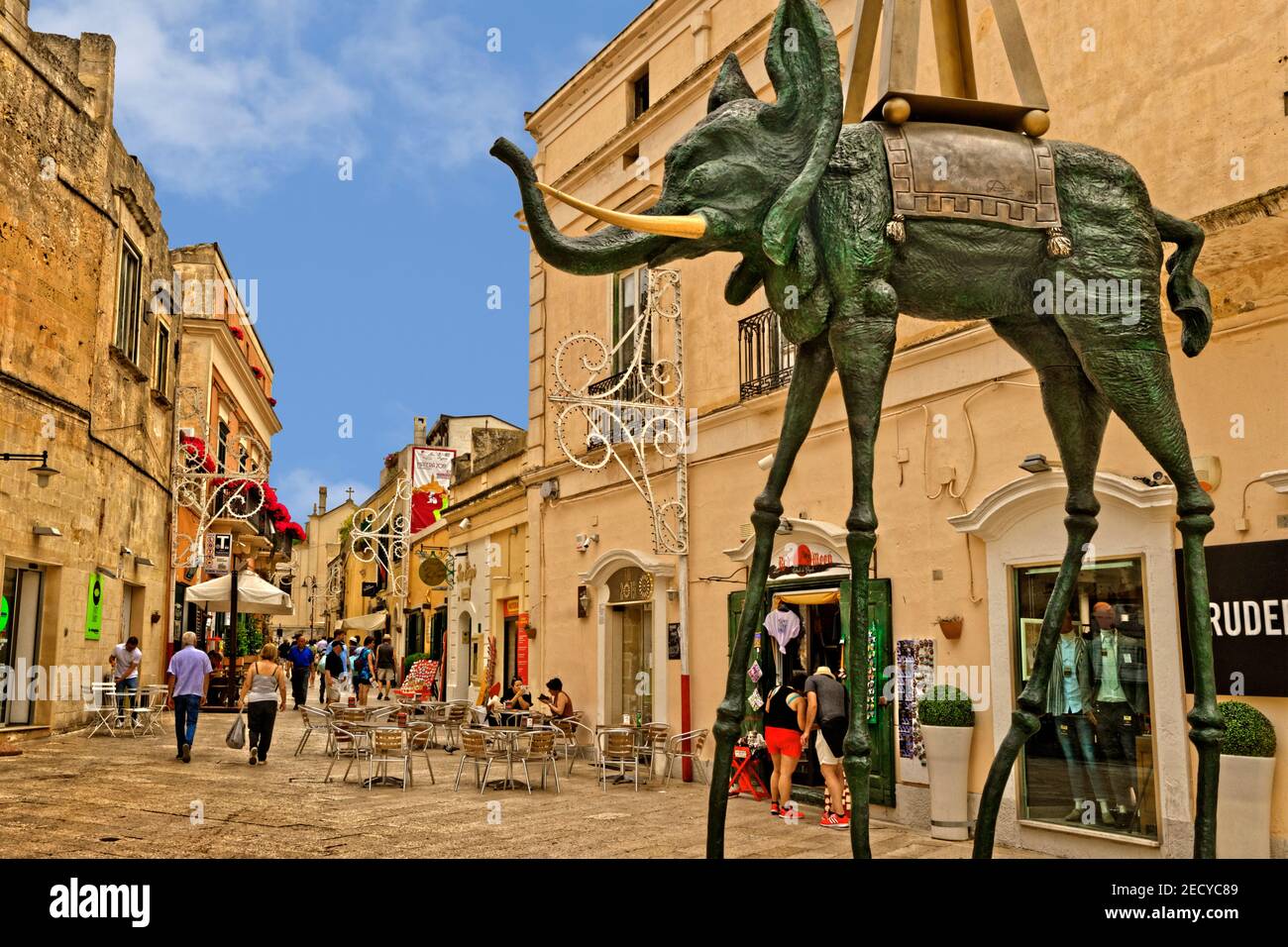 Salvador Dali Elephant feature in Matera old town, Basilicata, Italy. Stock Photo