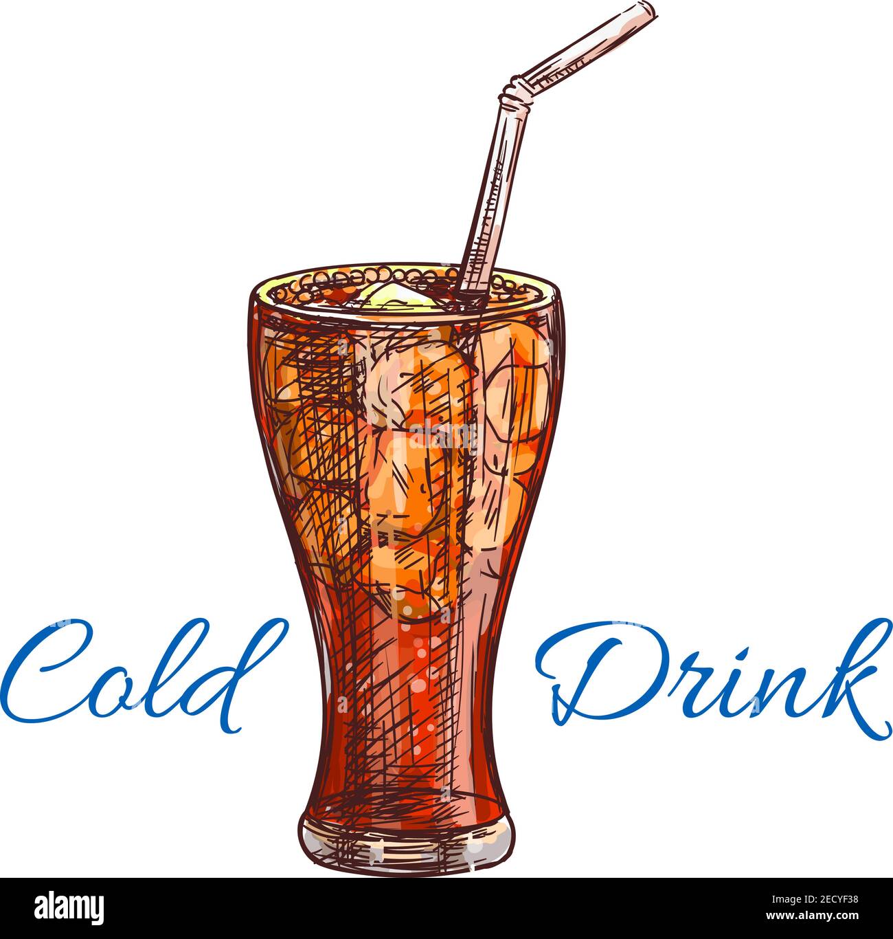 Cold soda drink with ice sketch of soft beverage, served in tall glass with  drinking straw. Fast food cafe, soft drinks, cocktail menu design Stock  Vector Image & Art - Alamy