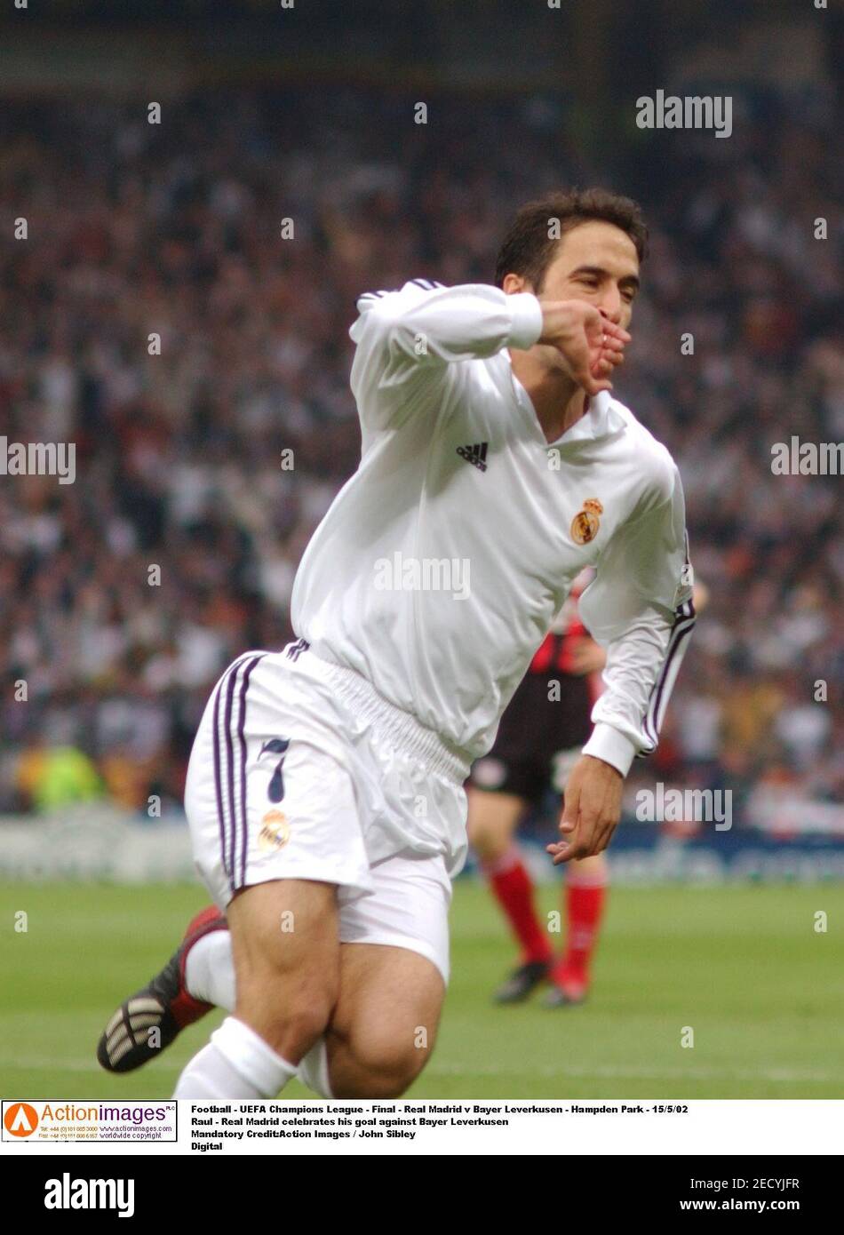 Football Uefa Champions League Final Real Madrid V Bayer Leverkusen Hampden Park 15 5 02 Raul Real Madrid Celebrates His Goal Against Bayer Leverkusen Mandatory Credit Action Images John Sibley Digital Stock Photo Alamy