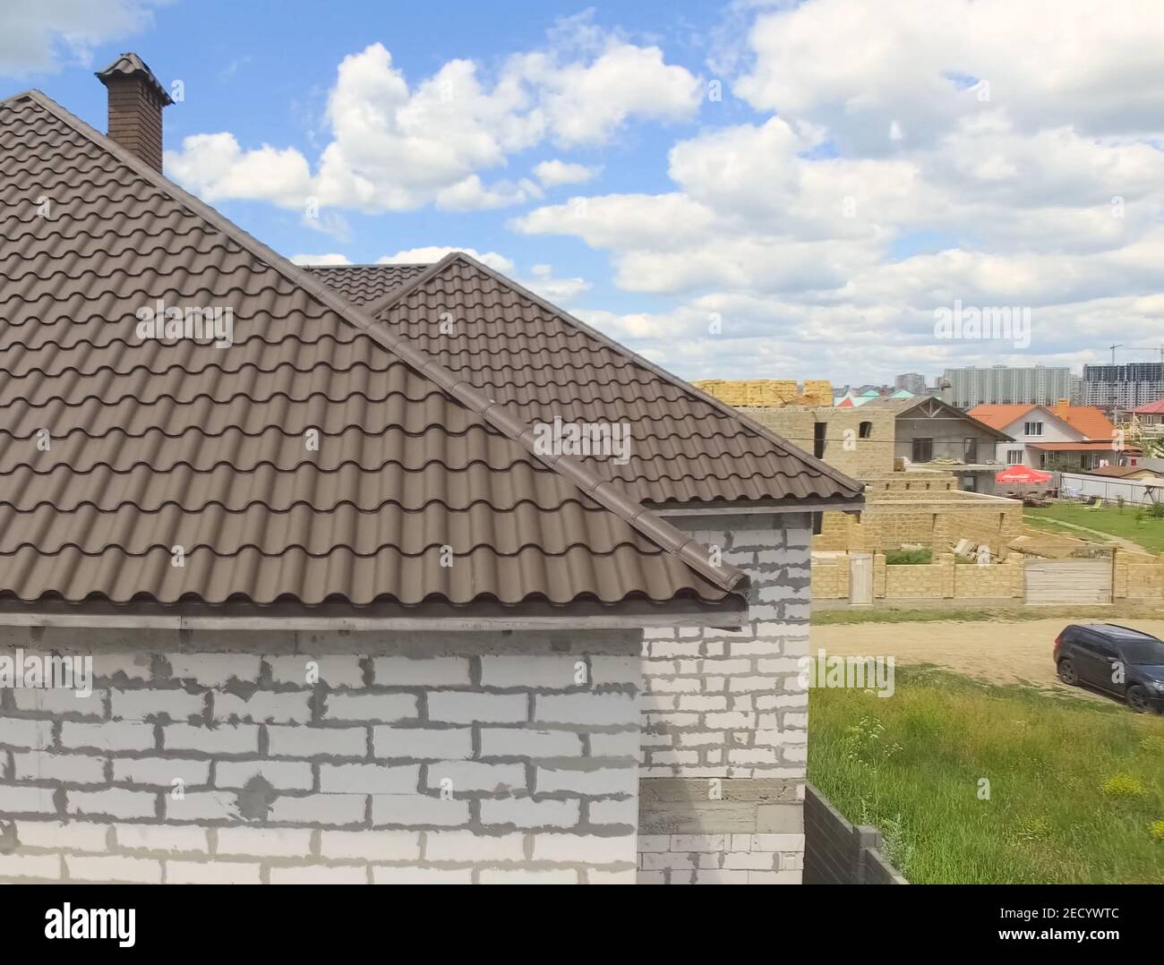 Modern roof made of metal. Corrugated metal roof and metal roofing Stock Photo Alamy
