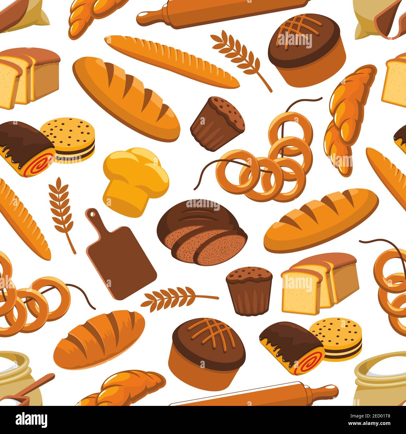 Vector pattern of bread and bakery products. Seamless pattern of wheat ...