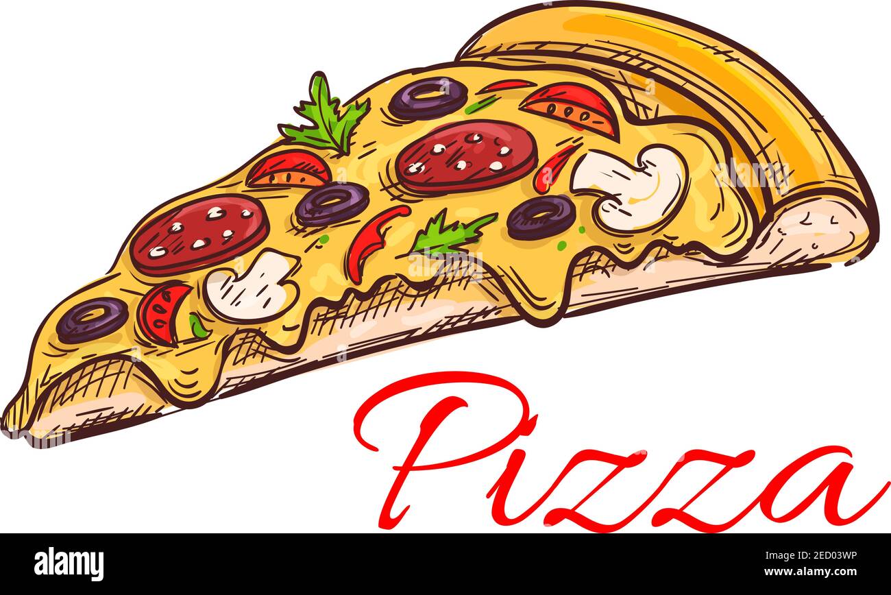 Hand Drawn Pizza Slice. Pizzeria Engraving Logo, Sketch – MasterBundles